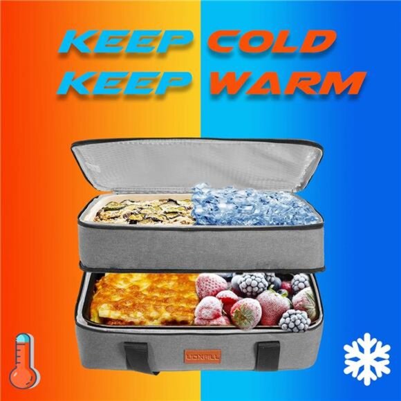 Lunch Bag Insulated Thermal FoodCarrier Insulated Double Decker CasseroleCarrier - Picture 3 of 7